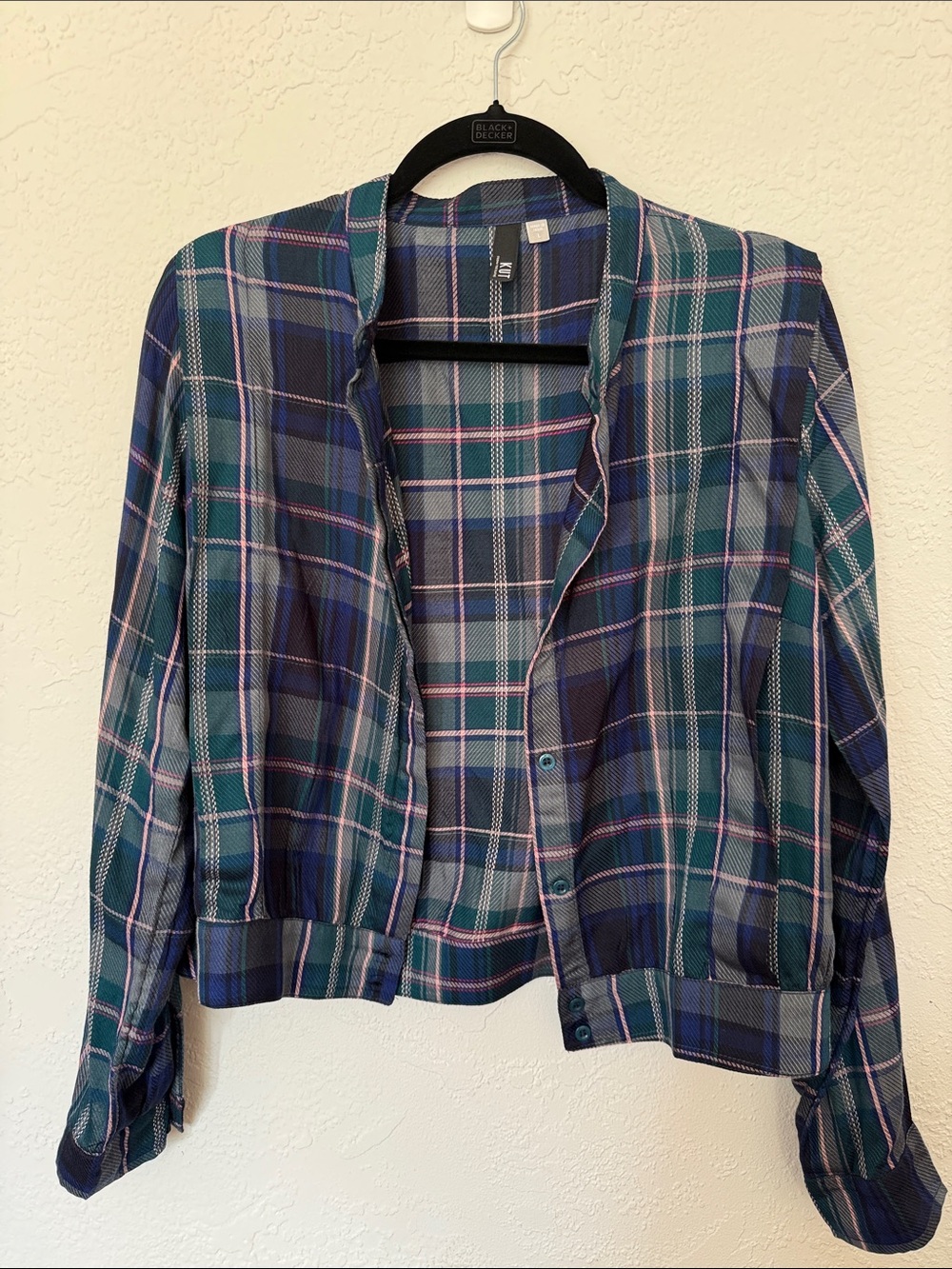 Kut from the Kloth Teal & Navy Plaid Button Blouse/Jacket
